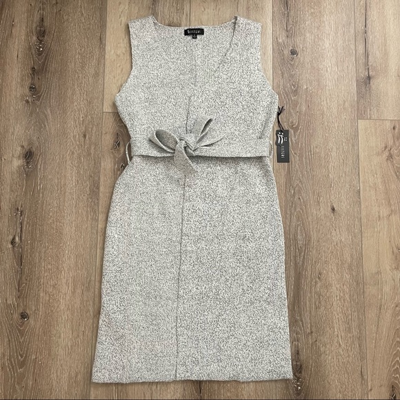 Sisters Dresses & Skirts - NWT SISTERS Grey Sweater Wrap Dress Tweed Pattern Belted Sleeveless with Tie